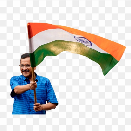 Arvind Kejriwal with indian flag png image